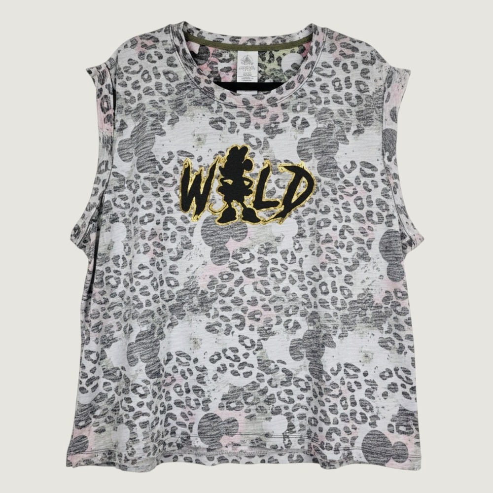 Disney Animal Kingdom Wild Minnie Mouse Leopard Print Muscle Tank Top 2X Grey